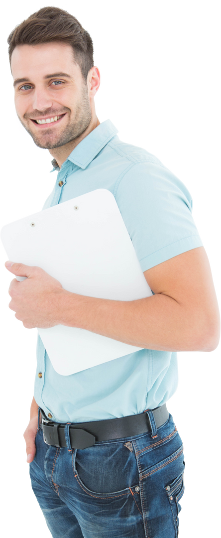 Transparent Background of Smiling Courier Man Holding Clipboard for Delivery - Download Free Stock Images Pikwizard.com