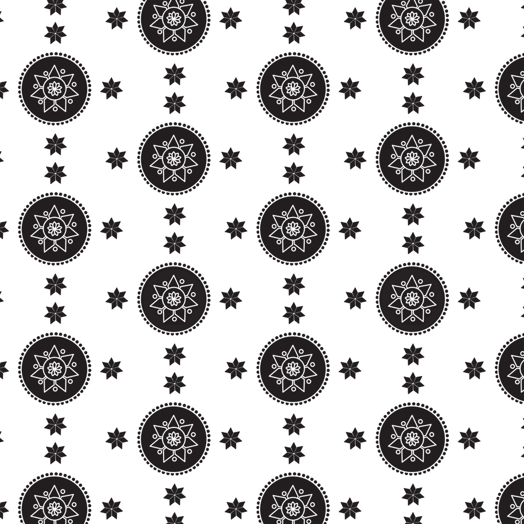 Elegant Black Rosettes and Stars Pattern on Transparent Background