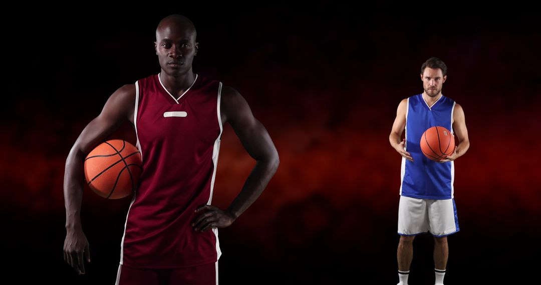 Diverse Basketball Players Posing With Basketball