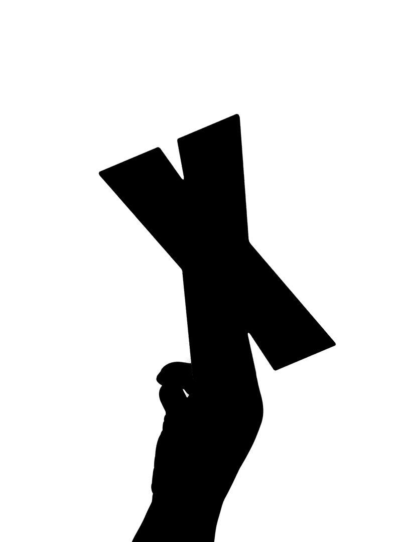 Hand Showing Black X Letter on Transparent Background