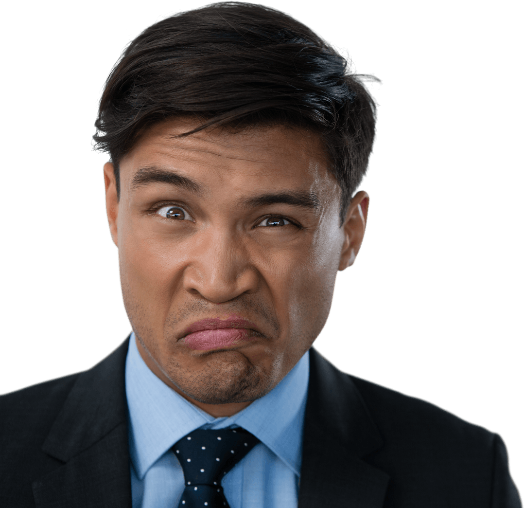 Transparent Portrait of Businessman Making Facial Expression in Suit