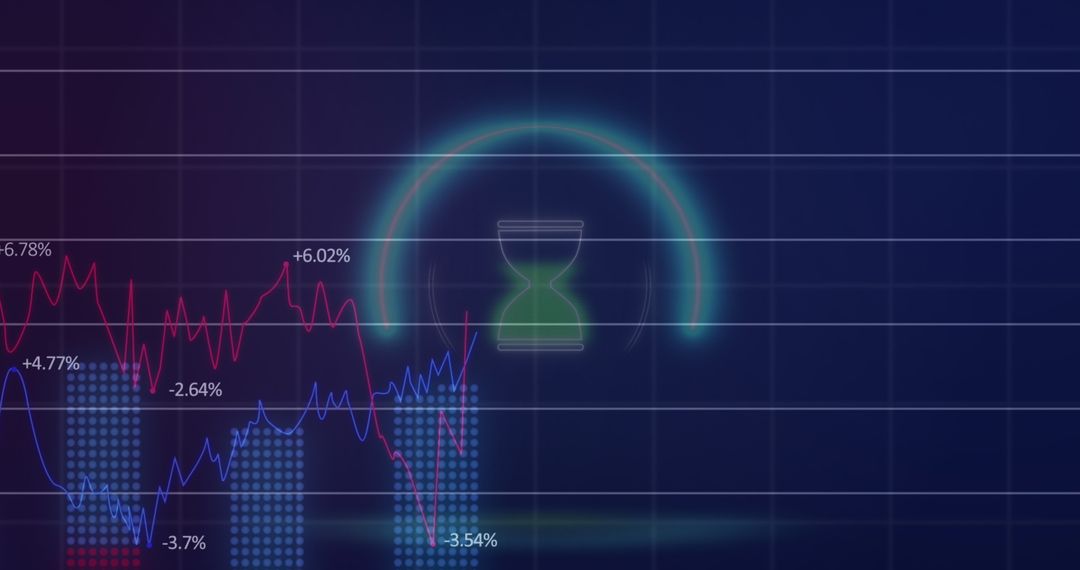 Financial Data with Neon Hourglass and Digital Graph Overlay