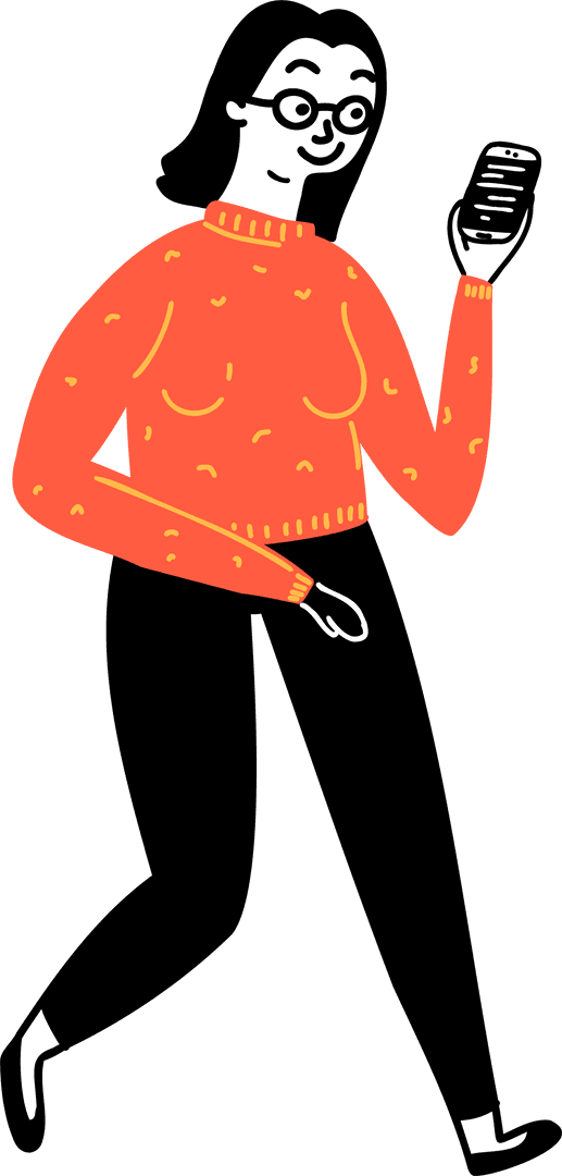 Modern Woman Illustration Using Smartphone Transparent Background
