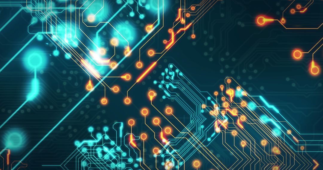 Futuristic Digital Circuit Lights on Black Background