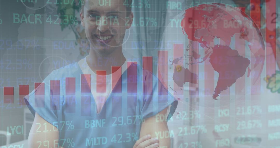 Doctor with Global Health Data and Statistics in Overlay