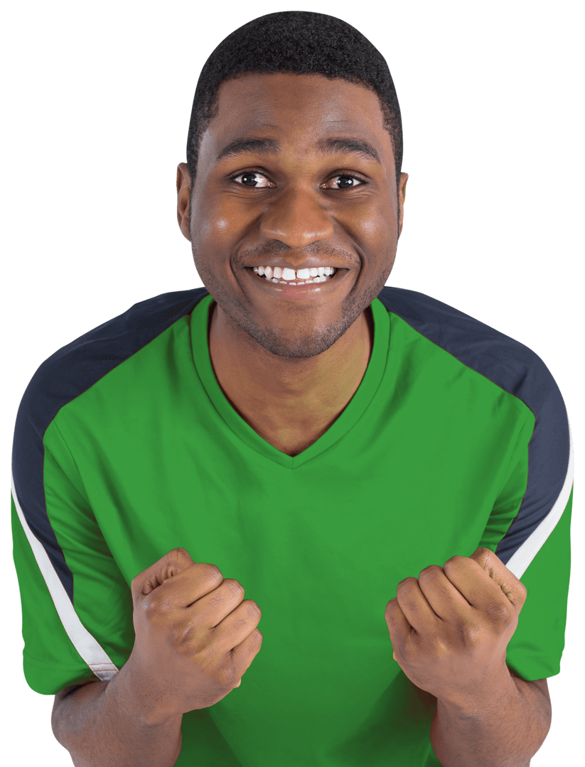 Cheerful Man Celebrating in Green Jersey with Transparent Background