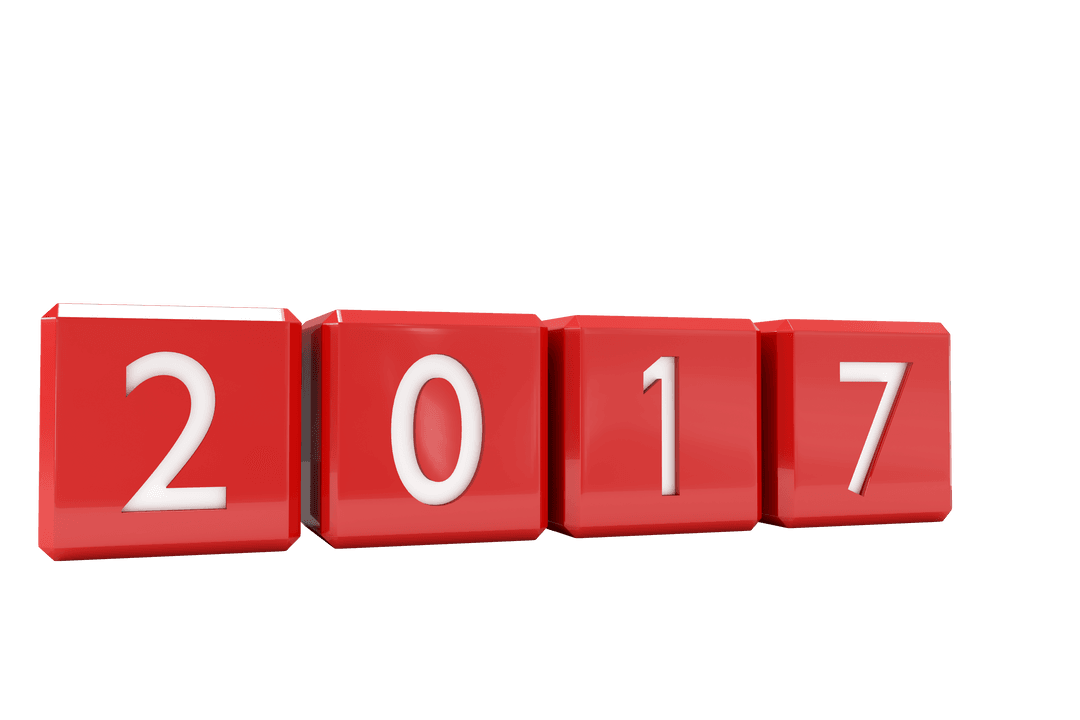 2017 Year on Red Cubes with Transparent Background
