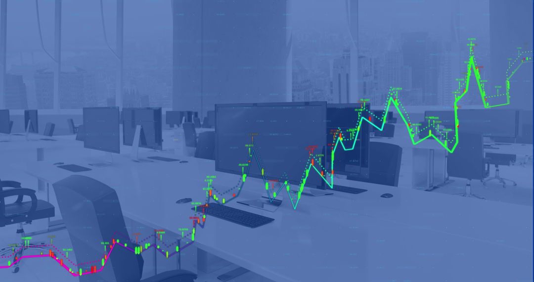 Financial Data Processing Overlay on Modern Office Interior