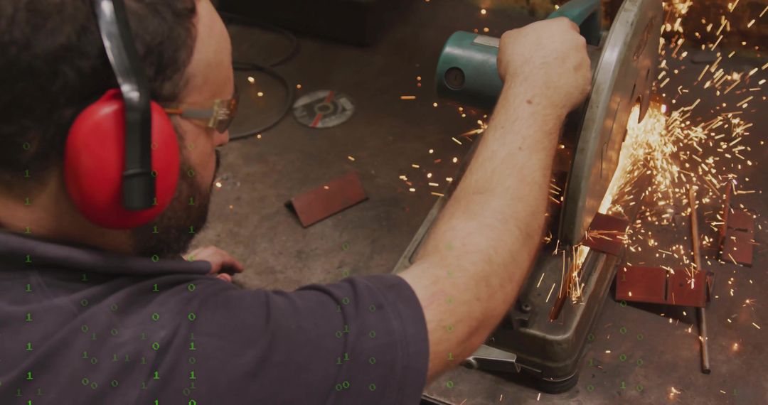 Craftsman Cutting Metal Workshop Sparks Flying Protective Gear