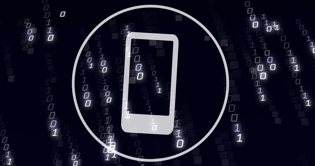 Smartphone Icon with Flowing Binary Code for Technology Concept
