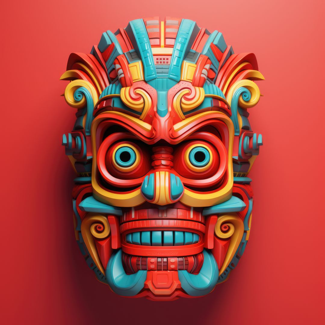 Colorful Ornate Aztec Mask on Red Background - Free Images, Stock Photos and Pictures on Pikwizard.com
