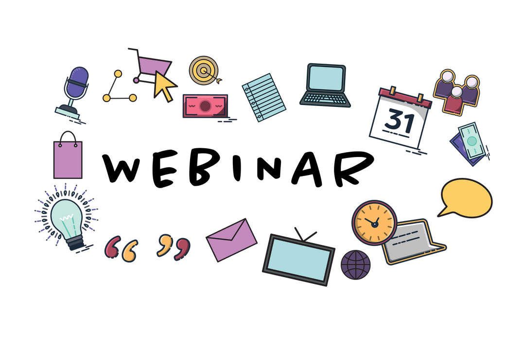 Webinar and Communication Icons on Transparent Background