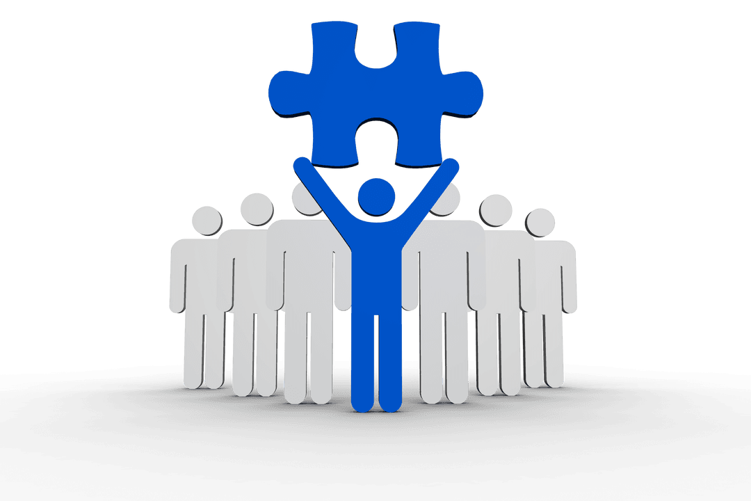 Blue Puzzle Team Leader Illuminating Transparent Concept