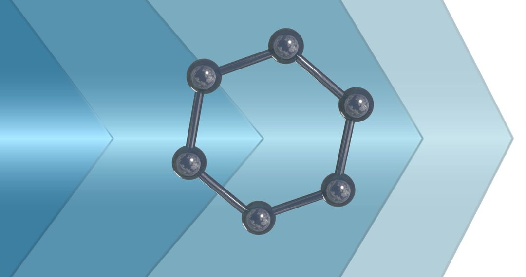 3D Molecule Visualization with Blue Geometric Design