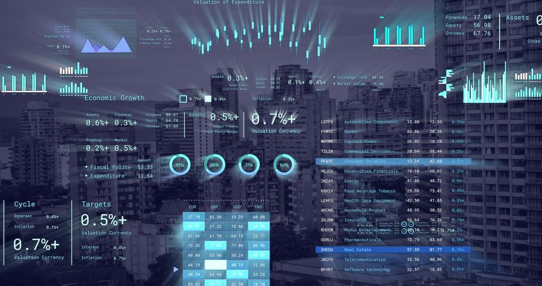 Dynamic Financial Data Over Modern Cityscape