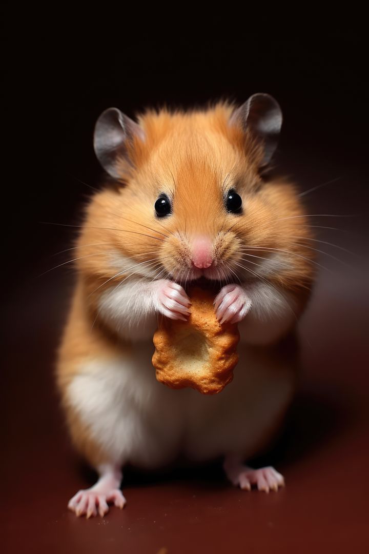 Adorable Golden Hamster Eating Biscuit on Brown Background - Free Images, Stock Photos and Pictures on Pikwizard.com