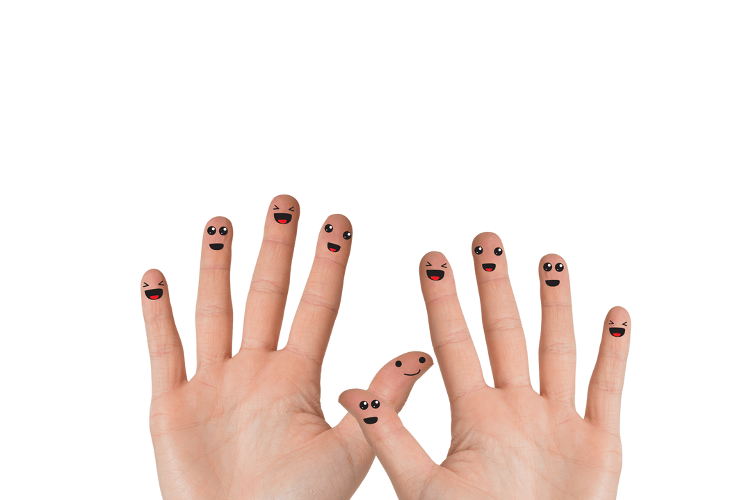Hands with Cute Emoji Faces on Transparent Background