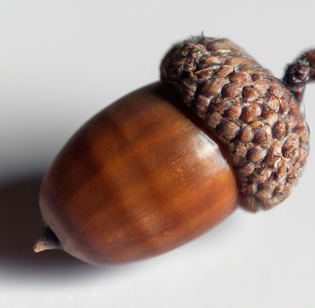 Close up of brown acorn laying on white backrgound - Free Images, Stock Photos and Pictures on Pikwizard.com