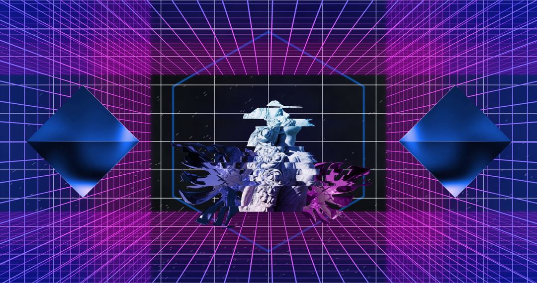 Futuristic Digital Art with Classical Statue and Geometric Design