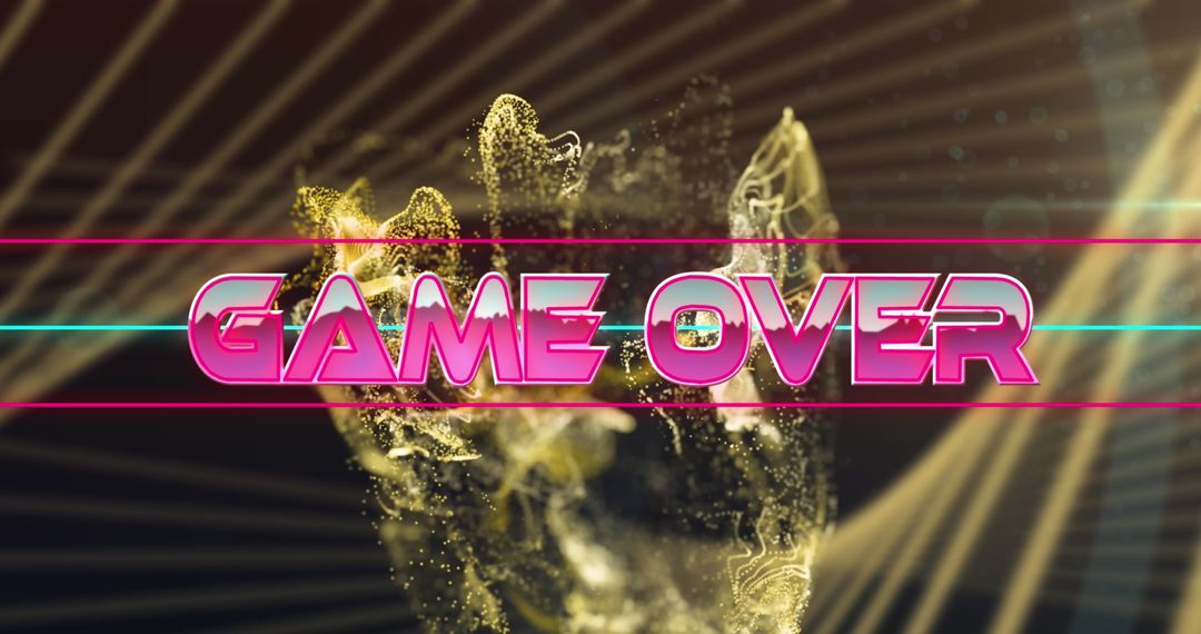 Game Over Banner with Digital Golden Wave Effects