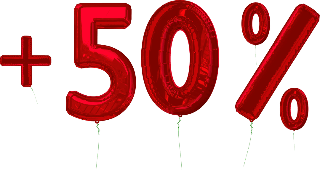 Red Discount Balloon Display with Percentage Symbol on Transparent Background