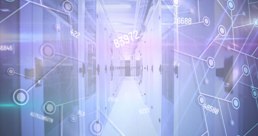 Futuristic Digital Interface in Server Room with Networking Elements