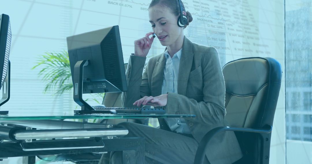 Businesswoman Engaged in Global Finance Data Processing Office