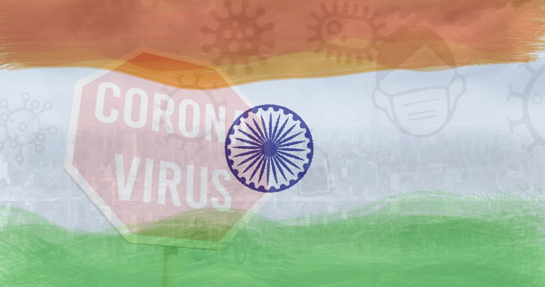 Indian Flag with Coronavirus Warning Symbol