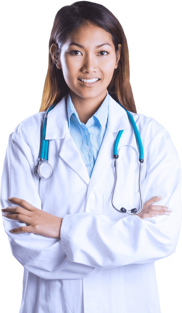 Transparent Confident Asian Doctor with Stethoscope Smiling