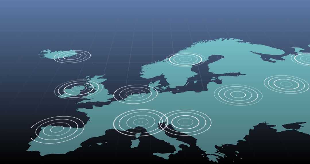 Digital Connection Circles on European Map
