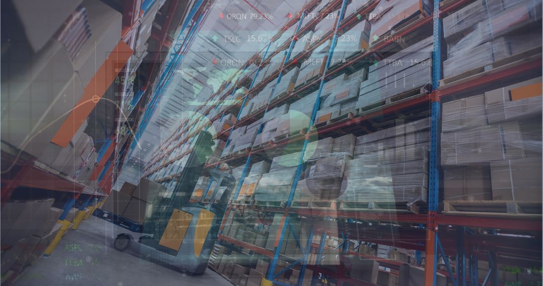 Warehouse Worker Using Pallet Jack with Data Overlay for Logistics