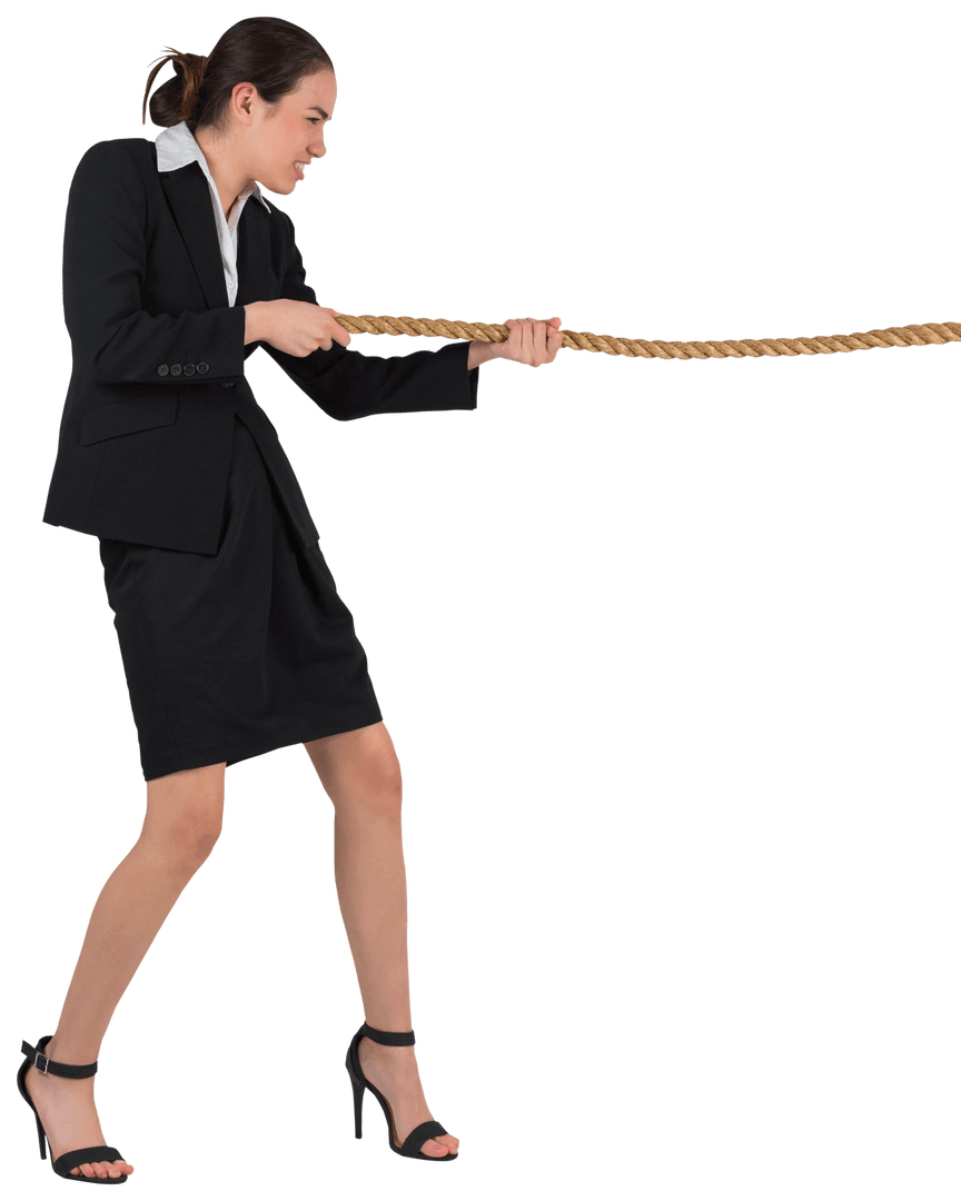 Transparent Businesswoman Pulling Strong on Rope in Challenge