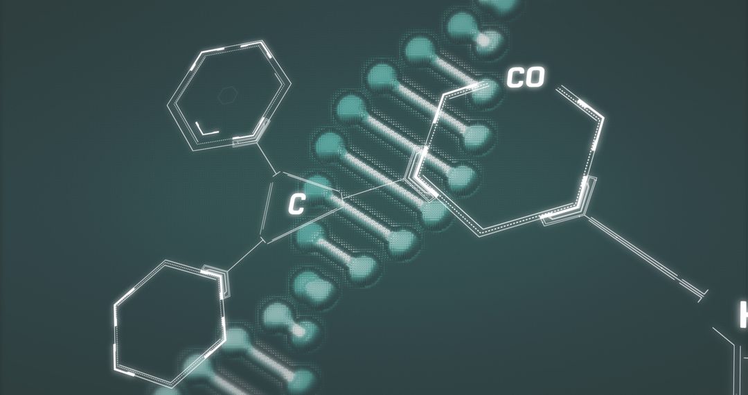 Rotating DNA Helix with Chemical Structures Background