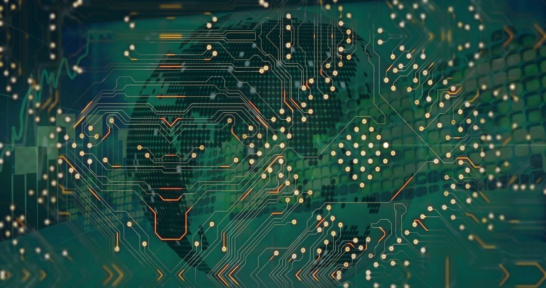Abstract Circuit Board Blended with Globe Technology