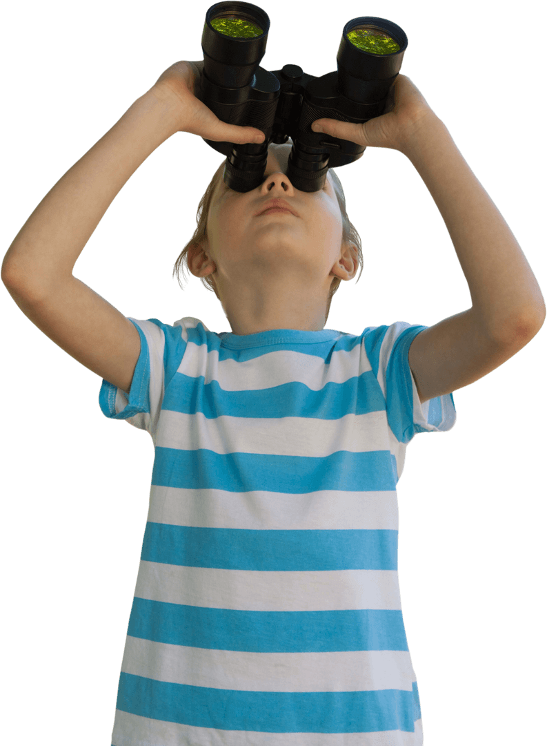 Girl With Binoculars Exploring on Transparent Background