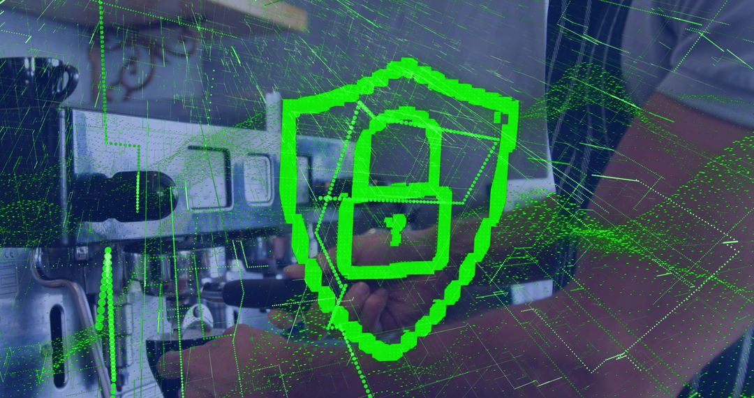 Cybersecurity in Coffee Business Concept with Padlock Overlay