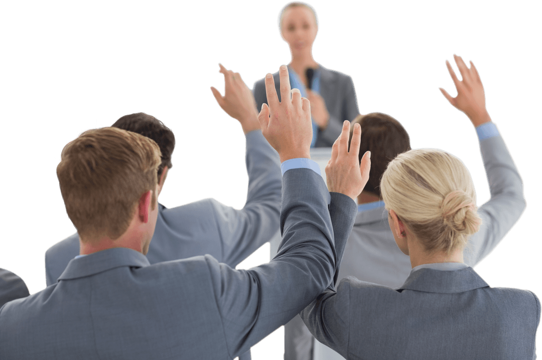 Transparent Business Team Raising Hands at Conference