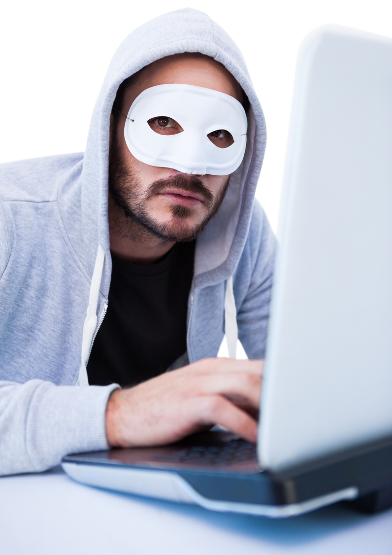 Hacker Wearing Mask Using Laptop Transparent Background Photo - Download Free Stock Images Pikwizard.com