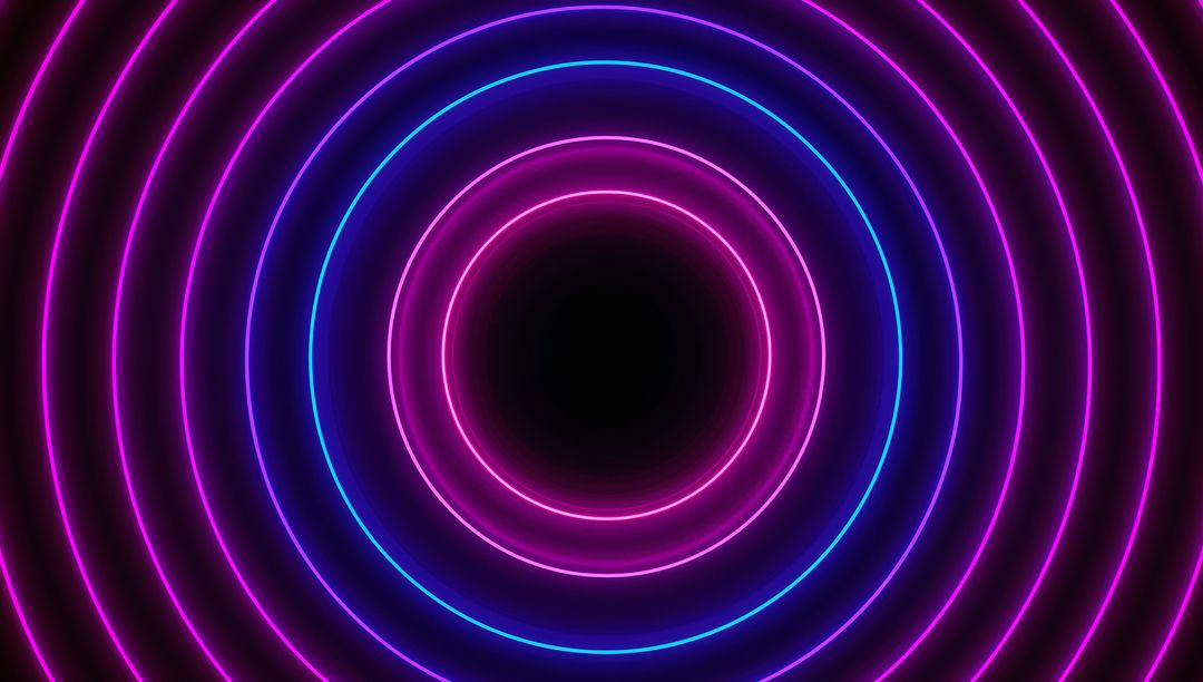 Futuristic Neon Concentric Rings Creating Glowing Tunnel