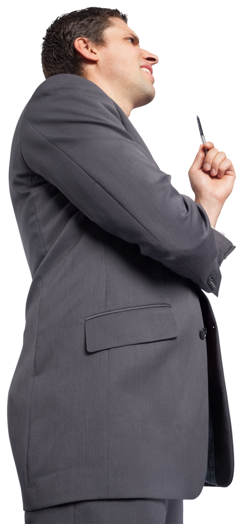 Confused Businessman Holding Pen on Transparent Background - Download Free Stock Images Pikwizard.com