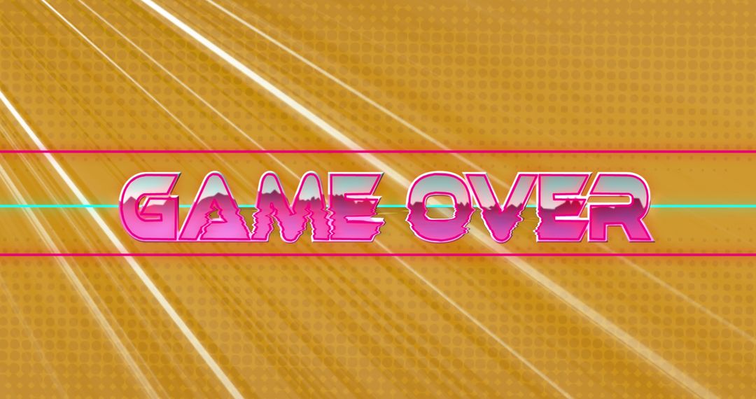 Retro Game Over Screen with Neon Pink Text and Light Streaks