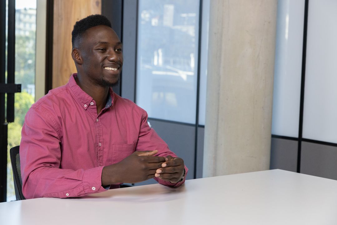 Smiling Professional in Office Meeting Room with Copy Space
