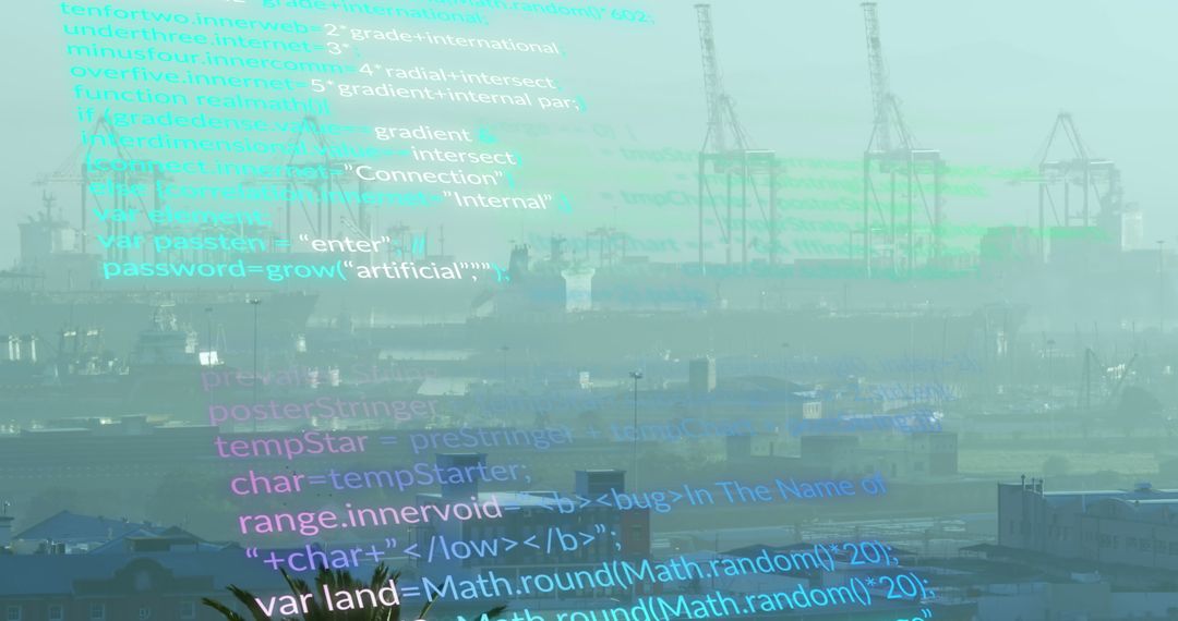 Financial Data Overlay on Urban Port Cityscape
