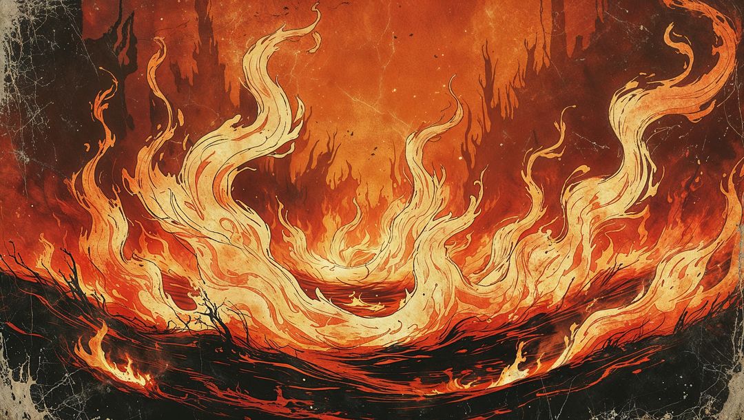 Dynamic swirling hell fire in abstract inferno composition