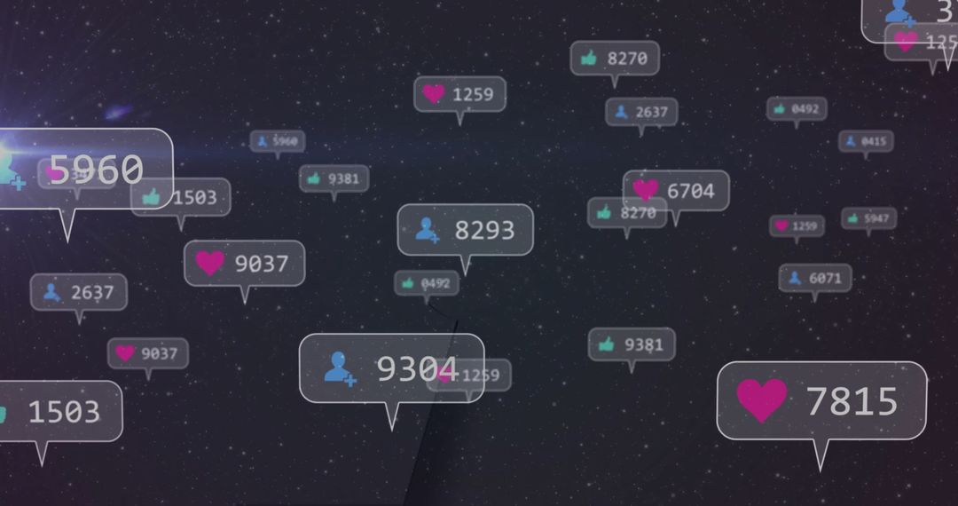 Social Media Interaction Icons Floating in Futuristic Digital Space