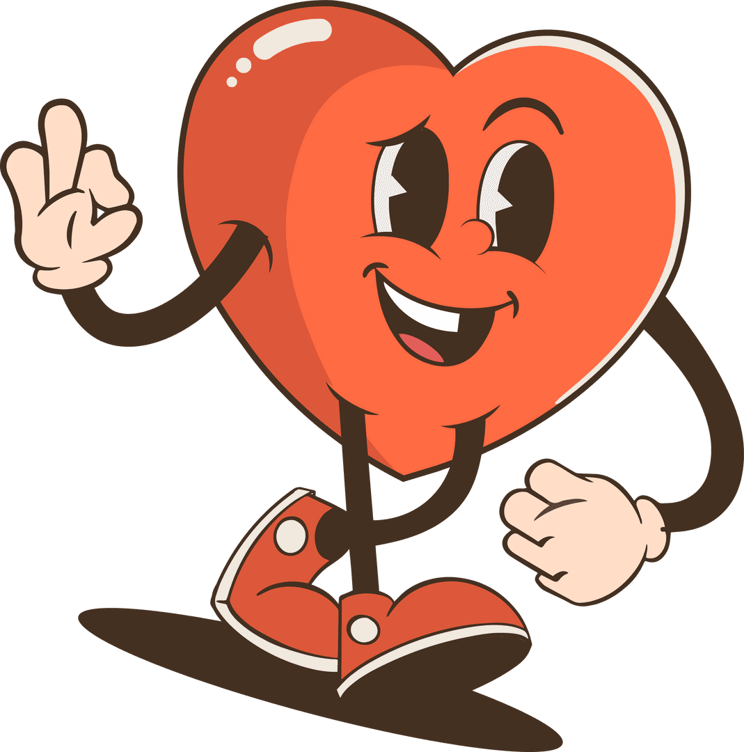 Animated Heart Mascot in Transparent Design