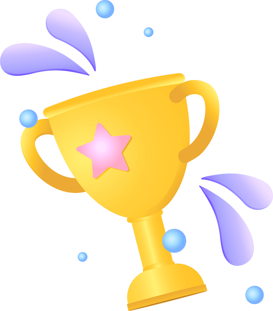 Flat Cartoon Golden Trophy Cup on Transparent Background
