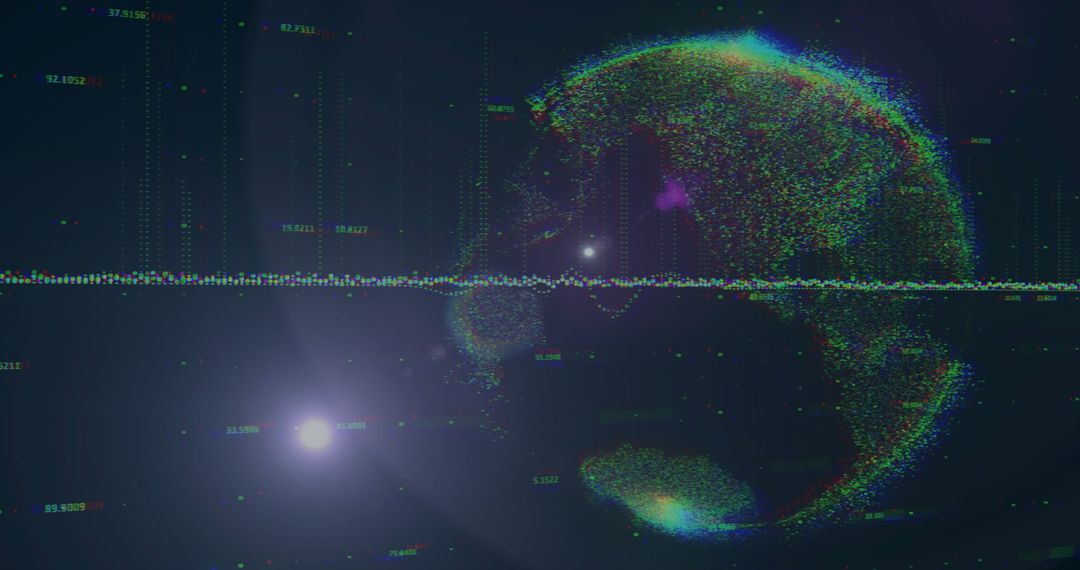 Digital data visualization on global map with tech interface