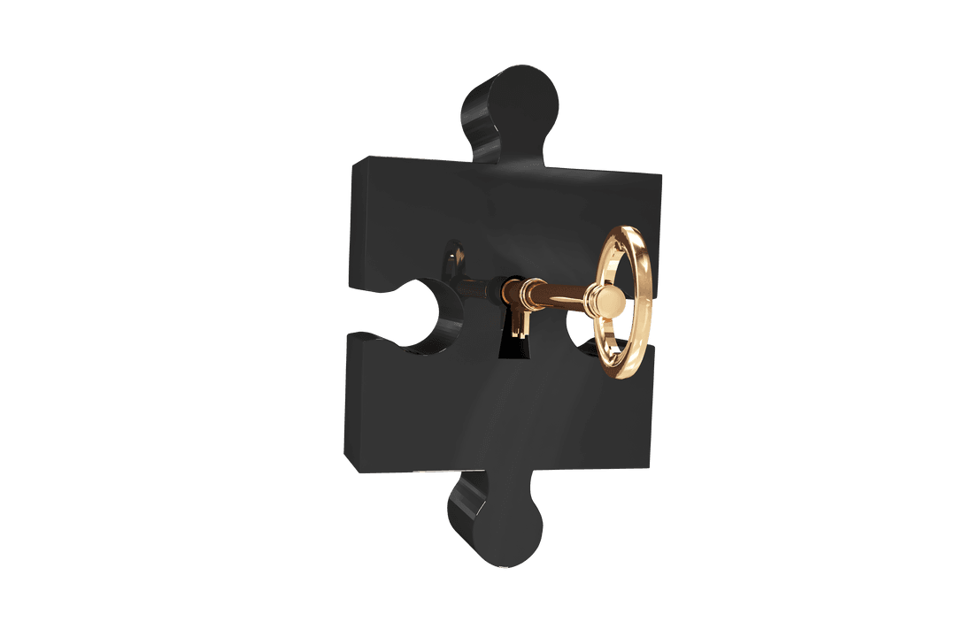 Transparent Illustration of Black Puzzle Piece with Golden Key