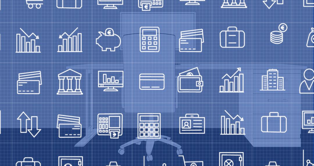 Digital Interface Icons Over Business Desk Setup